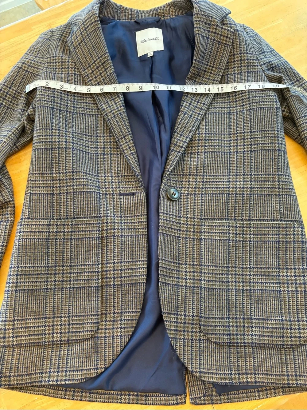 Madewell Plaid Blazer Women’s XS Navy Olive Tan Menswear Style One Button